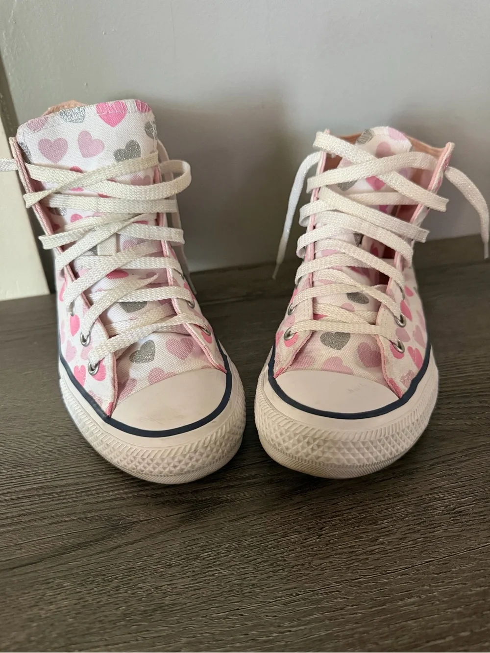 Converse Kids High-Top Sneakers in Pink and Silver Heart Print